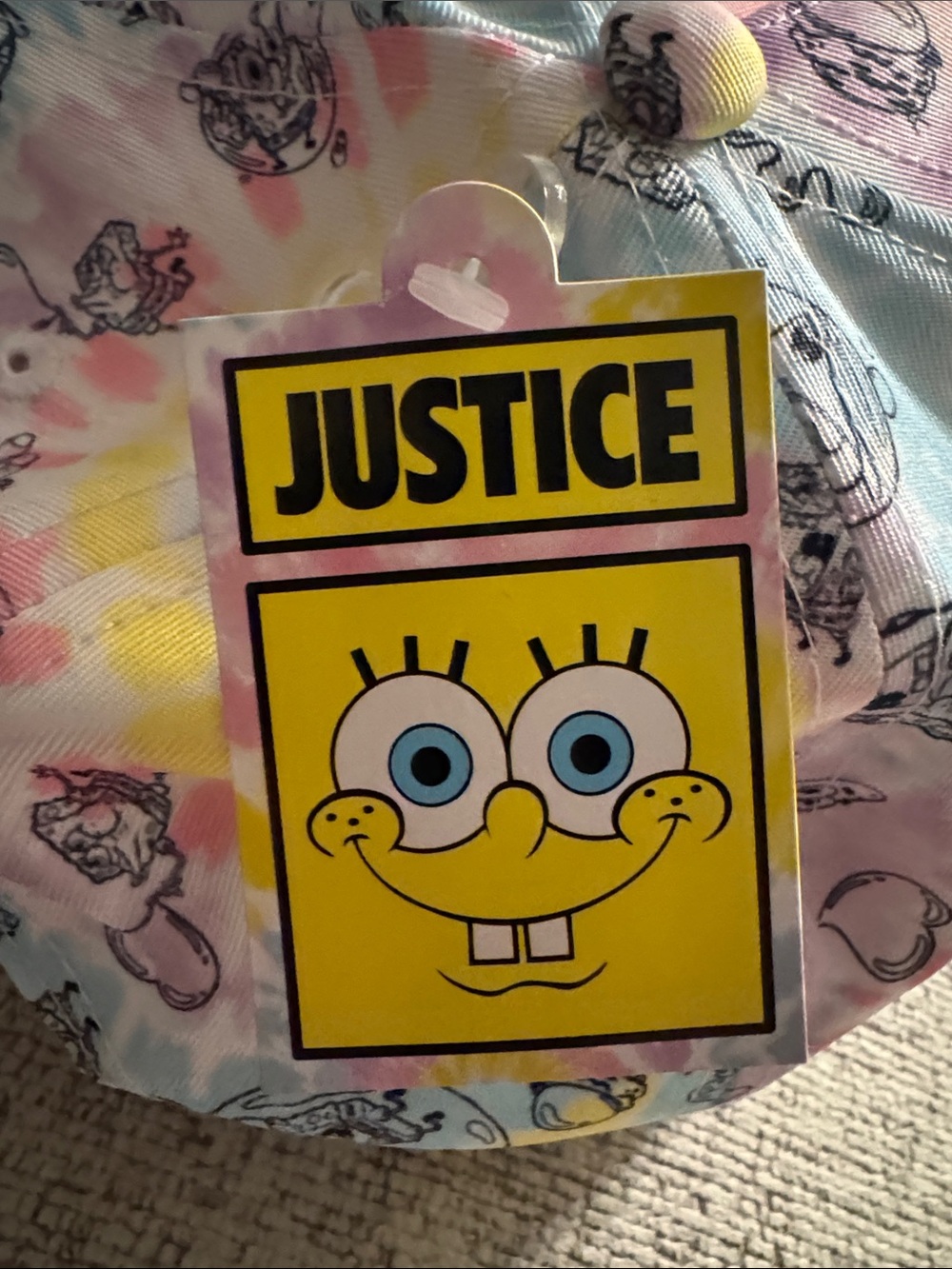 Justice Kids SpongeBob Tie-Dye Cap in Pink, Yellow & Blue - Picture 3 of 3